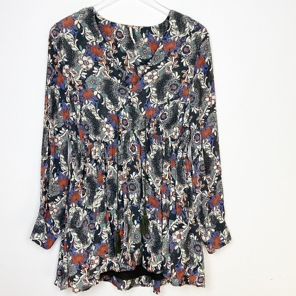 FREE PEOPLE | Floral Print Boho Tunic Tassel Small